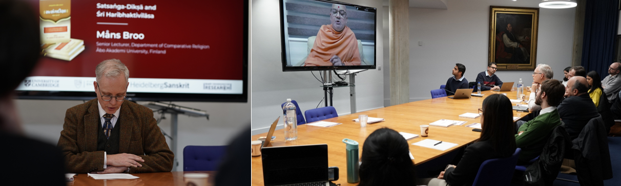 Composite showing two presenters, one of whom is speaking via video call