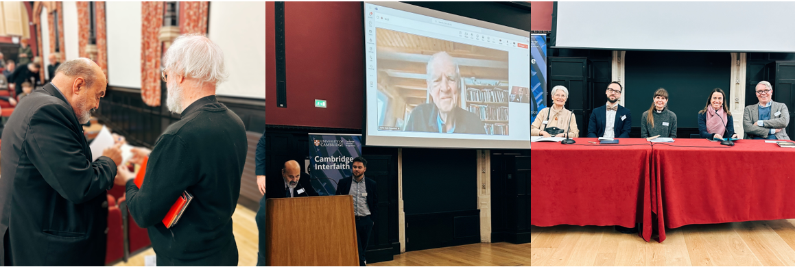 Composite of key moments – original photos by Cole Bishop, 2024 Composite - Halik signing a book for Rowan Williams, Halik responding to Charles Taylor, concluding panellists