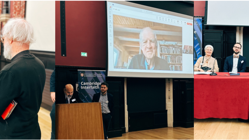 Composite - Halik signing a book for Rowan Williams, Halik responding to Charles Taylor, concluding panellists