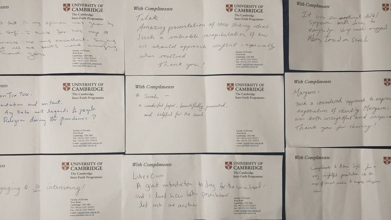 9 CIP compliment slips with handwritten messages including "all the talks were amazing", "striking ideas, a valuable recapitulation", "exceptional", "excellent", "wonderful, beautifully presented", "considered, insightful and inspirational"