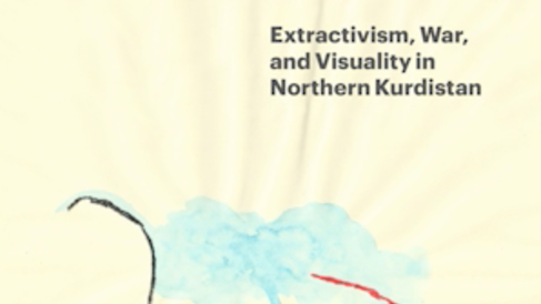 Pale yellow book cover with teal and red pipeline sketch