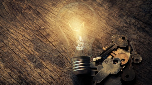 Keys and lightbulb - symbolising ideas
