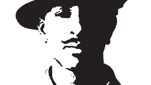 Monochrome sketch of Singh wearing a hat