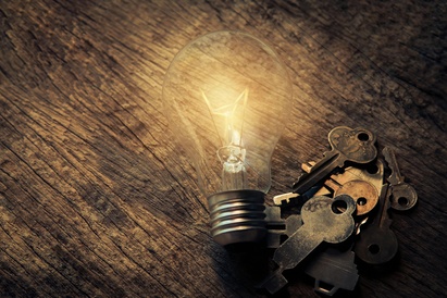 Keys and lightbulb - symbolising ideas
