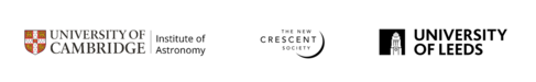 Moonsighters Academy partner logos: Cambridge Institute of Astronomy, New Crescent Society &amp; University of Leeds