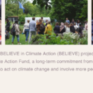 People workshopping at table and outdoors, with text about National Lottery funding for climate action