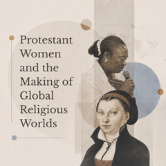 A black white-coated female holding a microphone, and a sixteenth-century woman looking directly at viewer