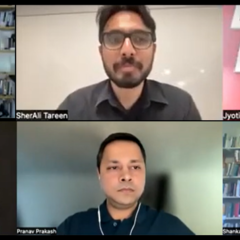 Composite Zoom screenshot showing convenors and speakers