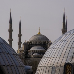 Dome and towers of an Ottoman-era mosque.