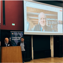 Composite - Halik signing a book for Rowan Williams, Halik responding to Charles Taylor, concluding panellists