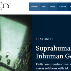 Screenshot of featured article on Suprahuman AI from Harvard Divinity Bulletin