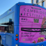 Festival advertisement on the back of a Cambridge bus