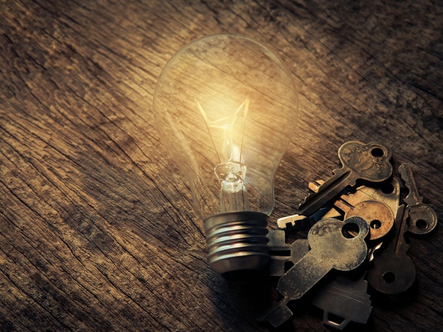 Keys and lightbulb - symbolising ideas