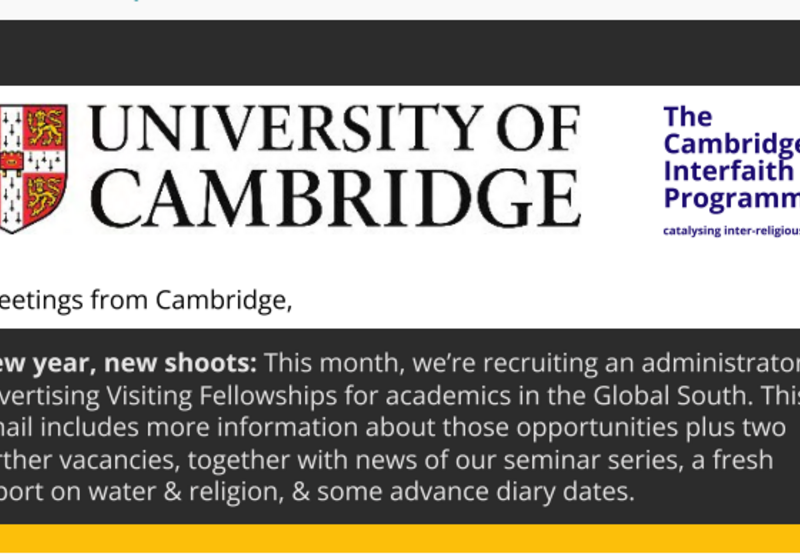 Opening section from January eNews, with logos and greeting--New year, new shoots.