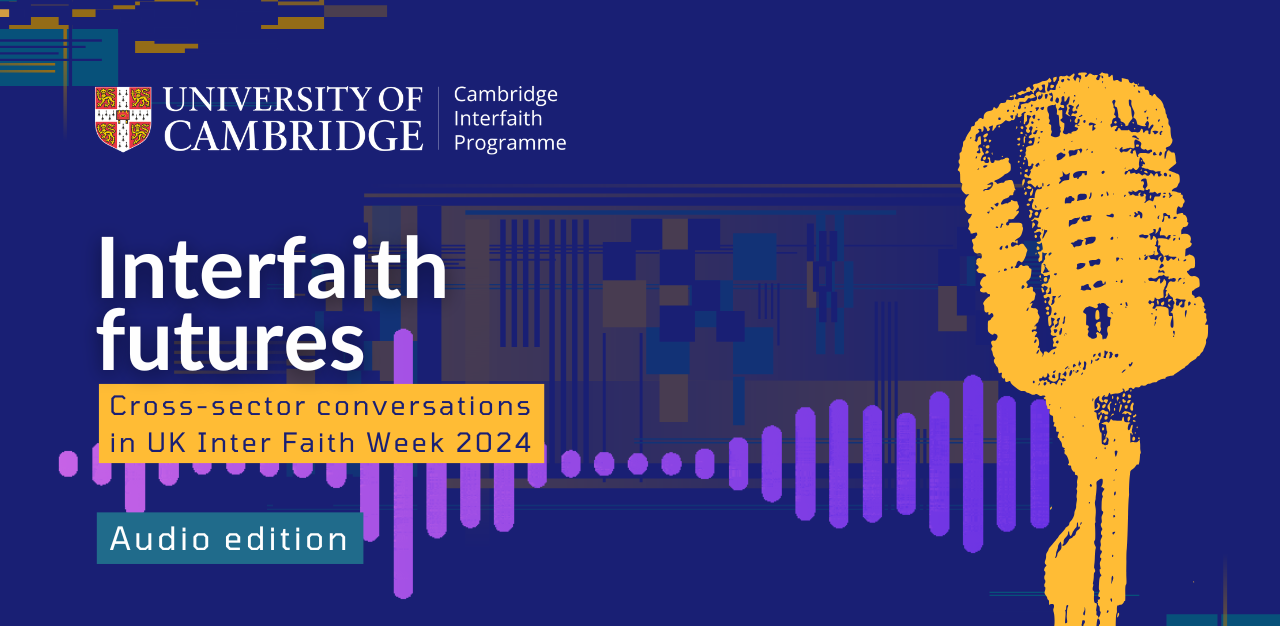 Interfaith Futures podcast banner with microphone and audio wave