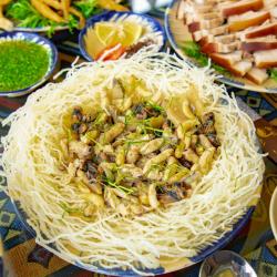 Diverse dishes of food on a table