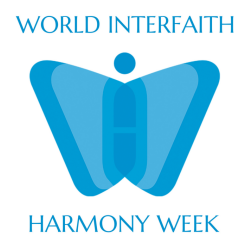 Butterfly-shaped World Interfaith Harmony Week logo with heading "Highlights"