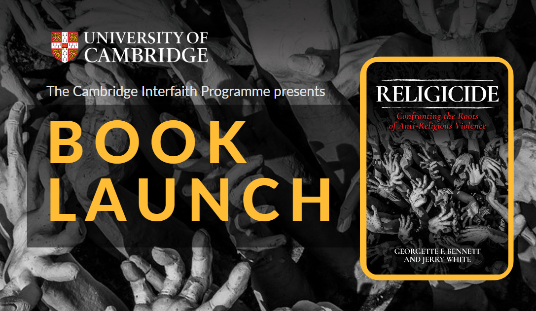 Religicide - book cover and detail (courtesy of Posthill Press, 2022) Detail from book cover showing hands reaching up - inset image of full cover and words 'Book launch'