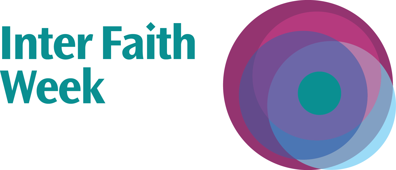 Official logo for Inter Faith Week - licensed for use by event organisers (2022) A logo with colourful overlapping circles and the words "Inter Faith Week"
