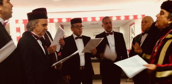 The Kinor David Maroc performing--photograph courtesy of Dr Vanessa Paloma Elbaz. Committed to preserving music of Arabo-Judeo-Andalusian heritage, the small volunteer choir performs for a range of audiences.