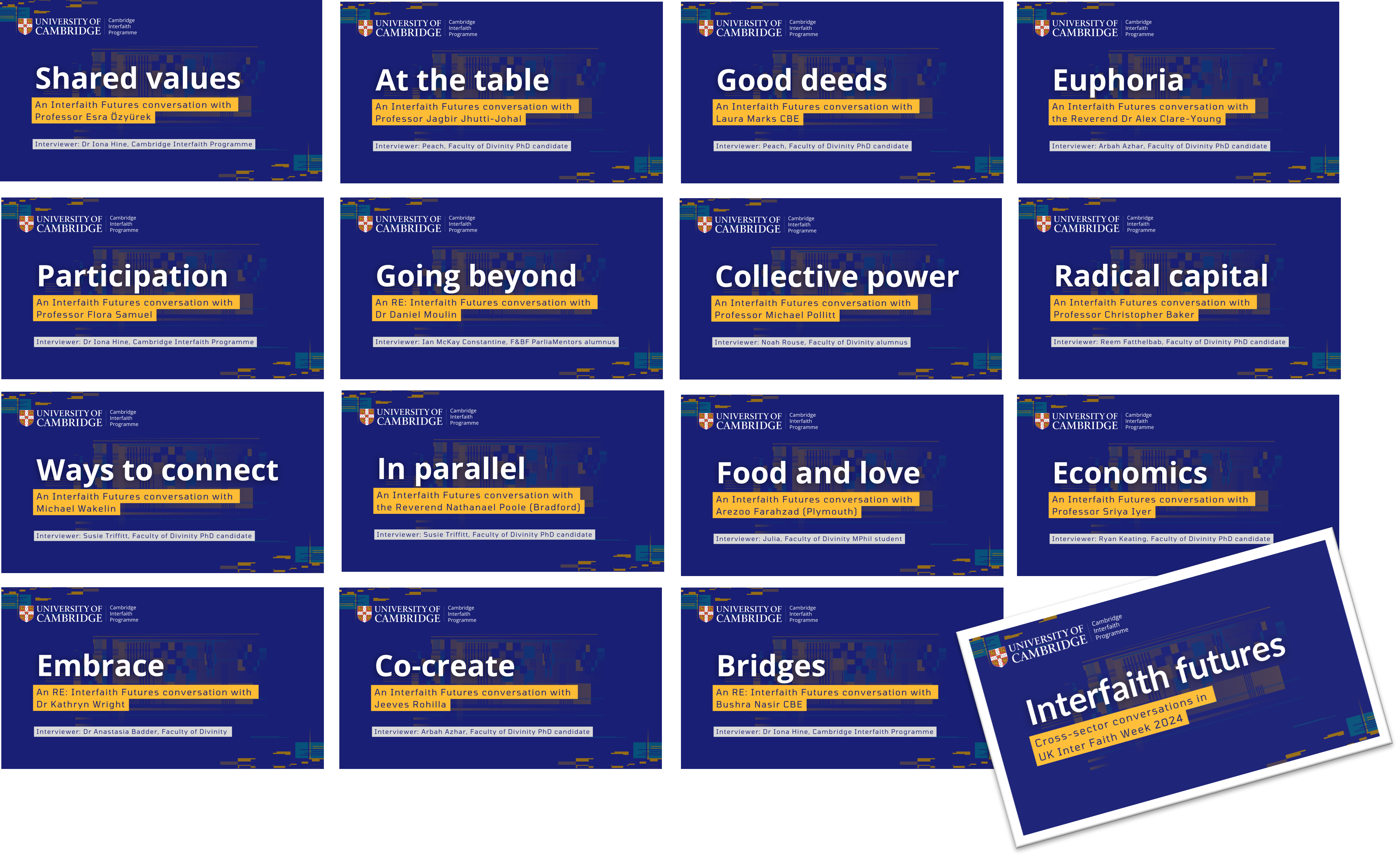 Interfaith Futures episodes — CIP 2024 Composite of YouTube thumbnails with Interfaith Futures episode titles