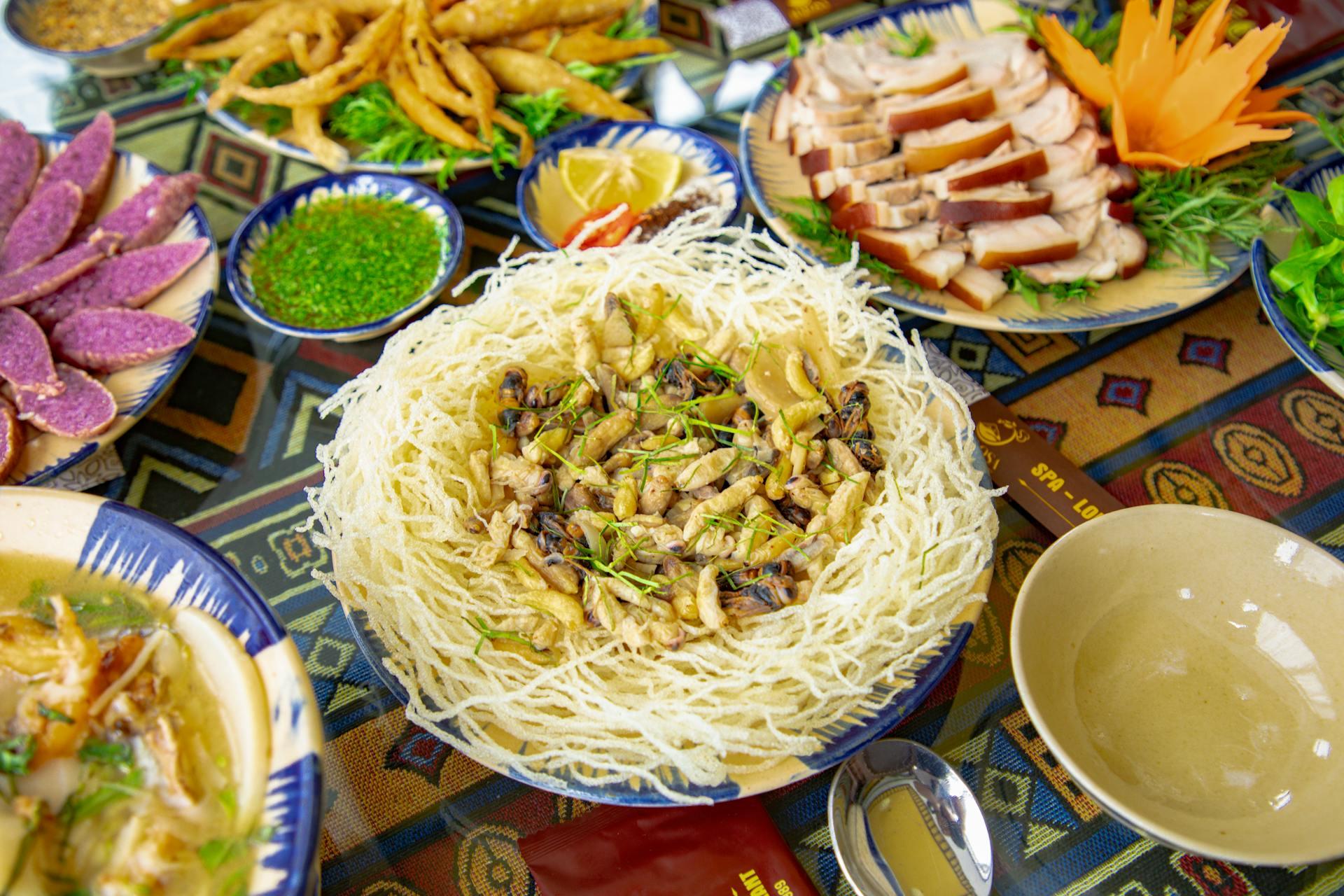 Diverse dishes of food on a table