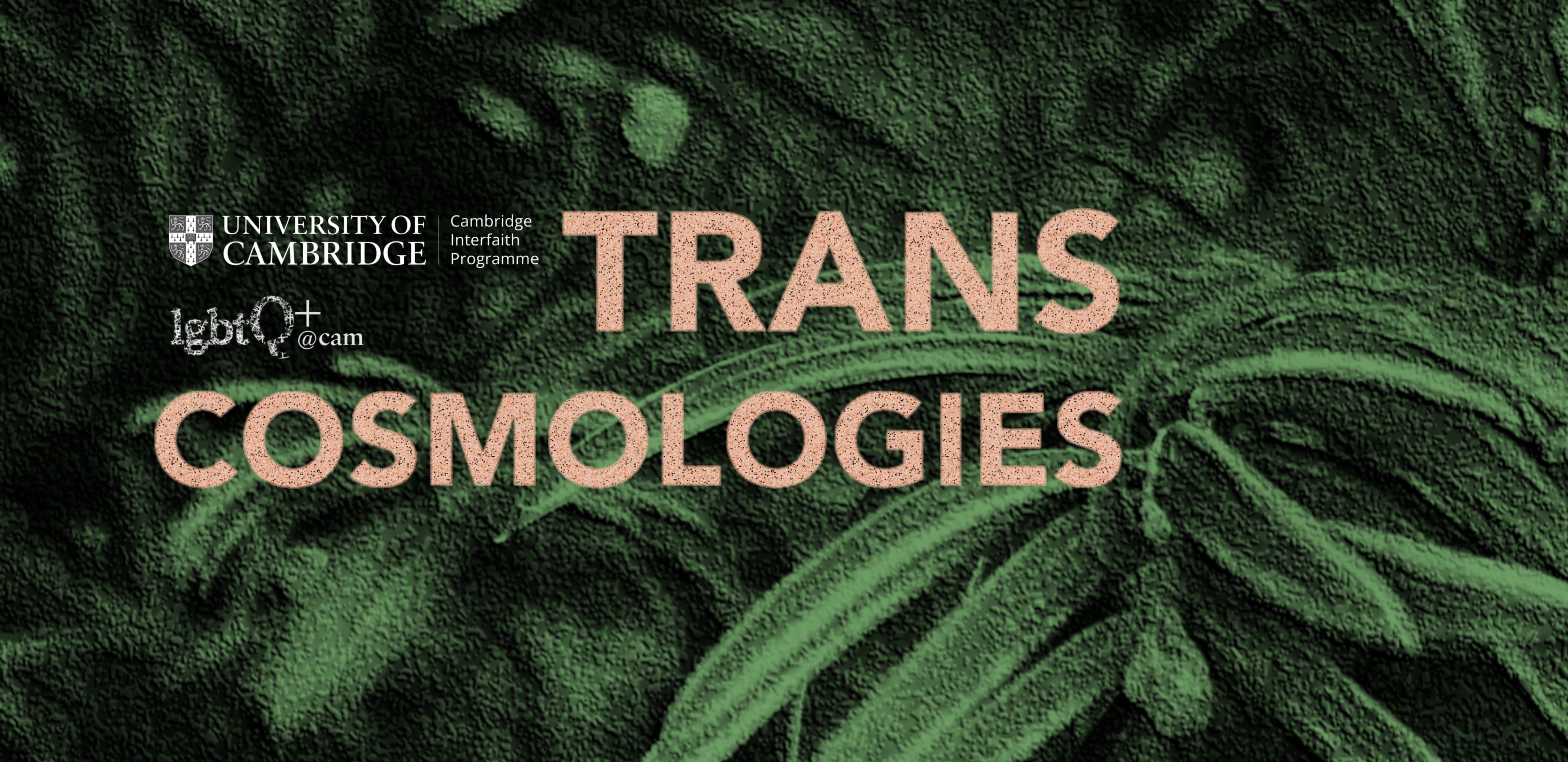 Trans Cosmologies—feature image courtesy of S HadziMuhamedovic (2024) Leafy background, with skin-like title overlay
